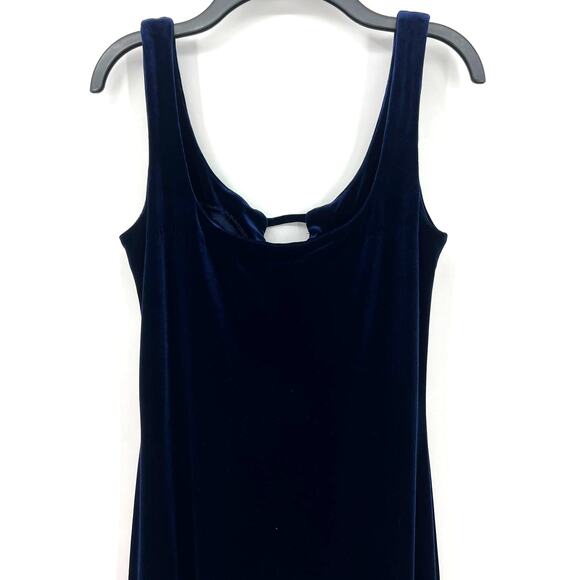 Y2K 90s Bruno Duluc Dark Blue Sleeveless Velvet Stretchy Maxi Dress Prom S Small - Picture 2 of 14